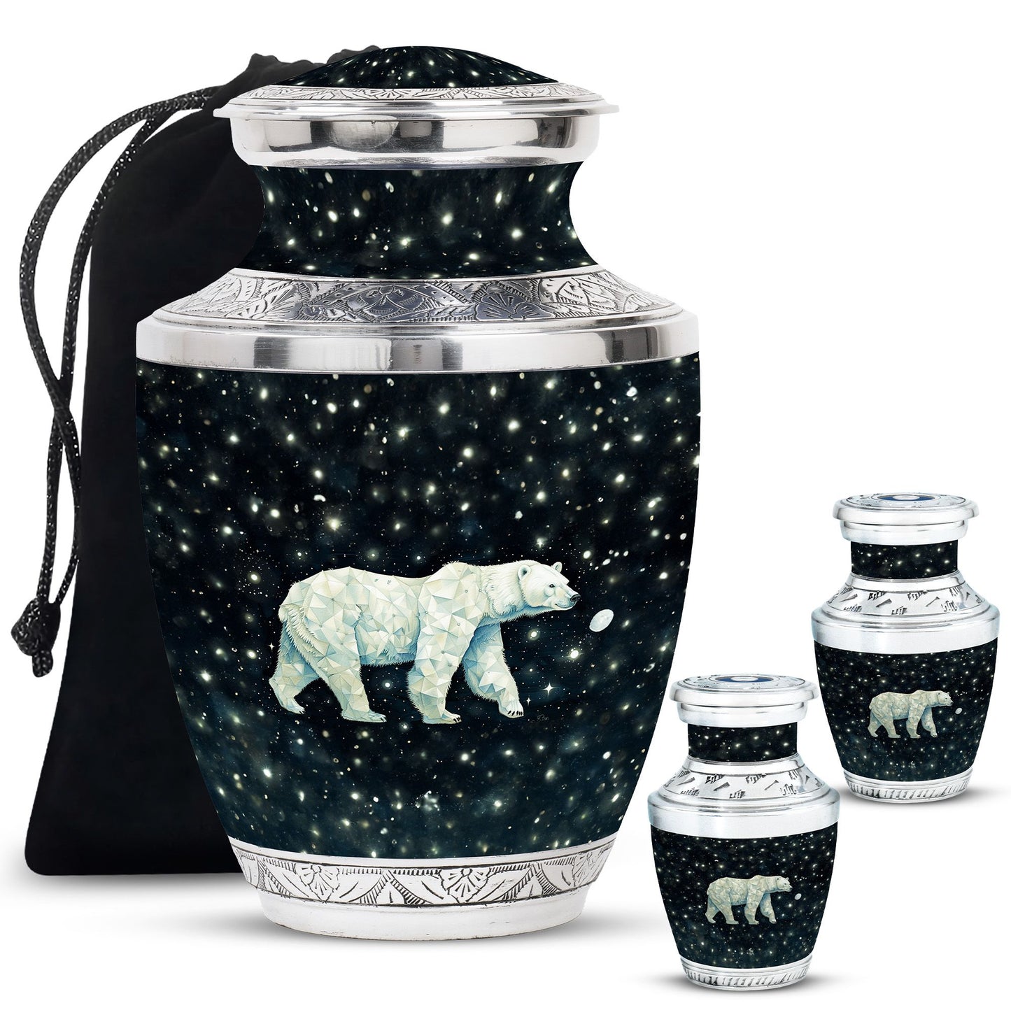 Polar Bear Theme Large Urn With 2 Keepsake Urn