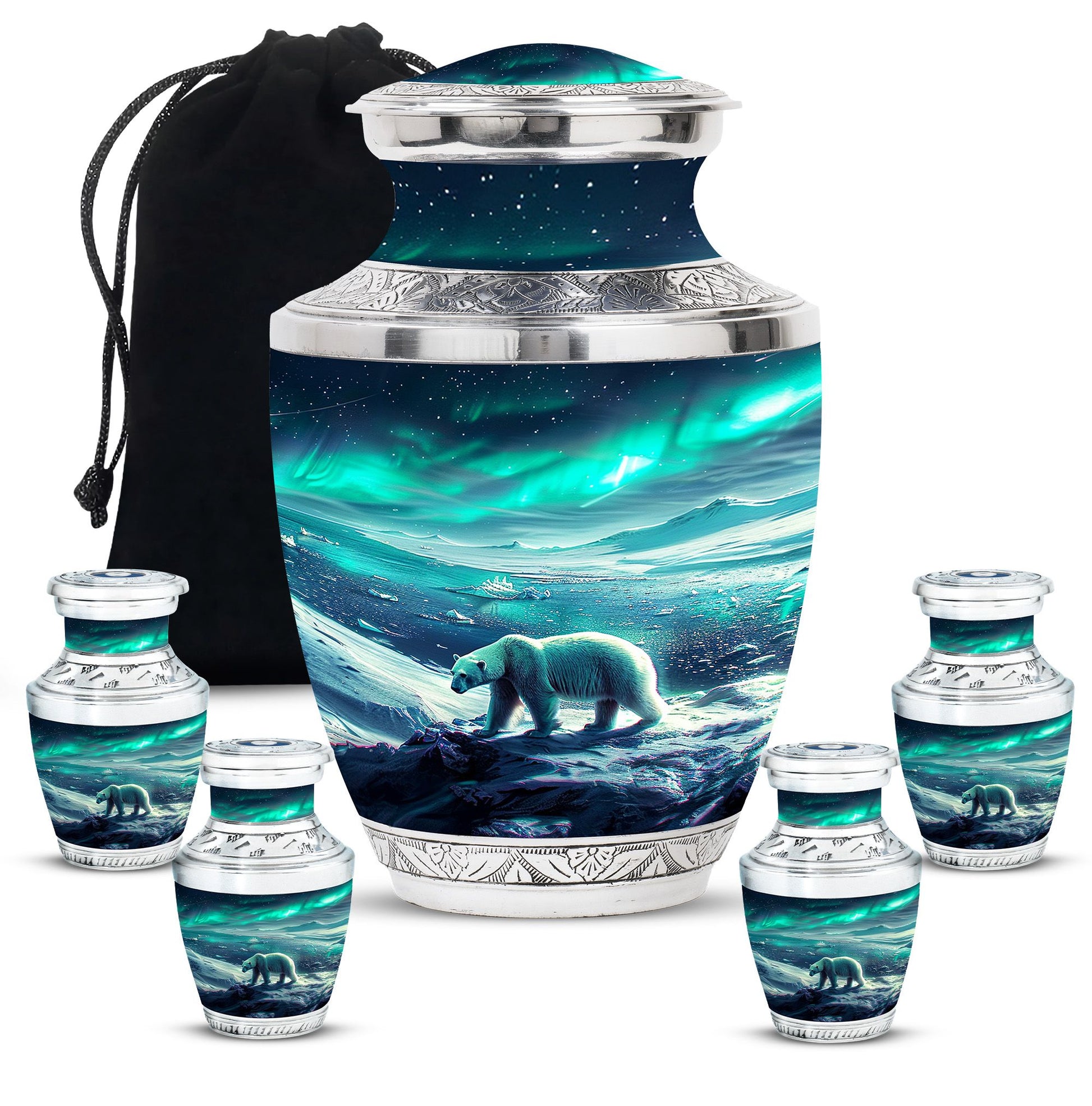 Polar Bear Theme Large Urn With 4 Keepsake Urn