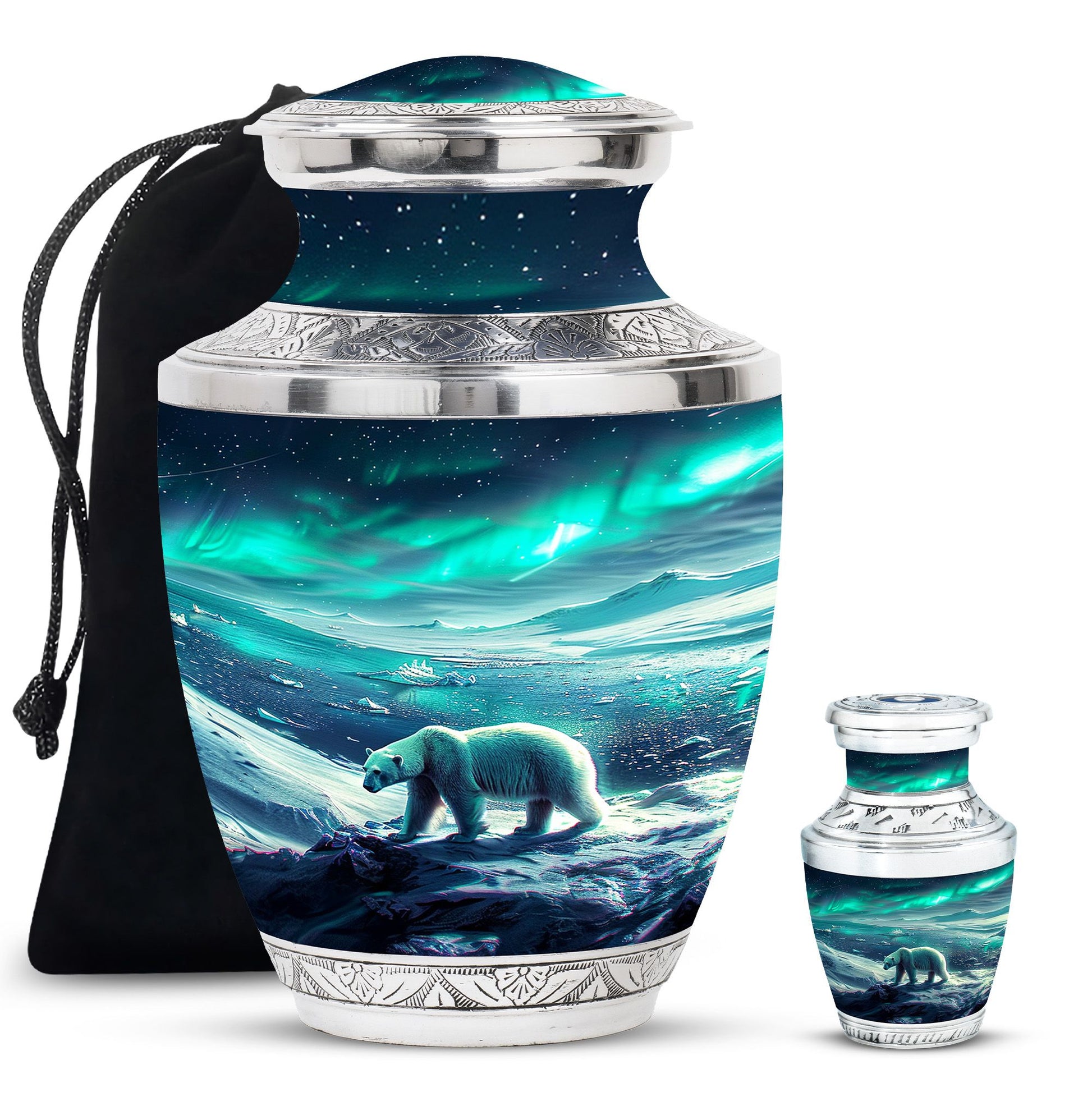 Polar Bear Theme Large Urn With 1 Keepsake Urn