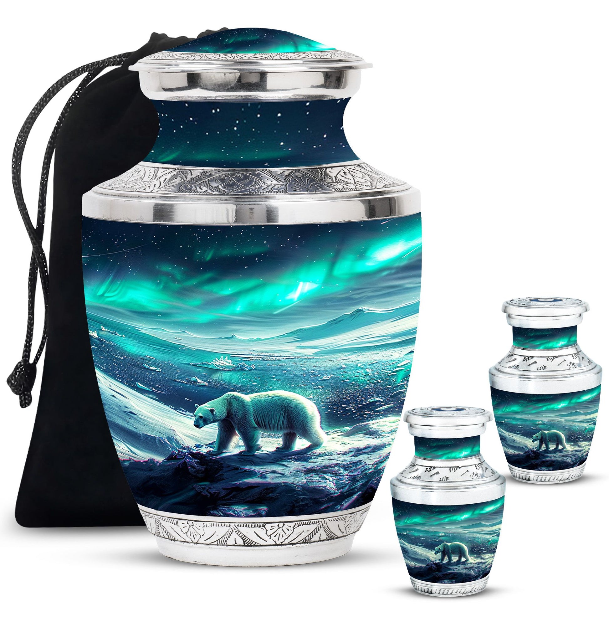 Polar Bear Theme Large Urn With 2 Keepsake Urn