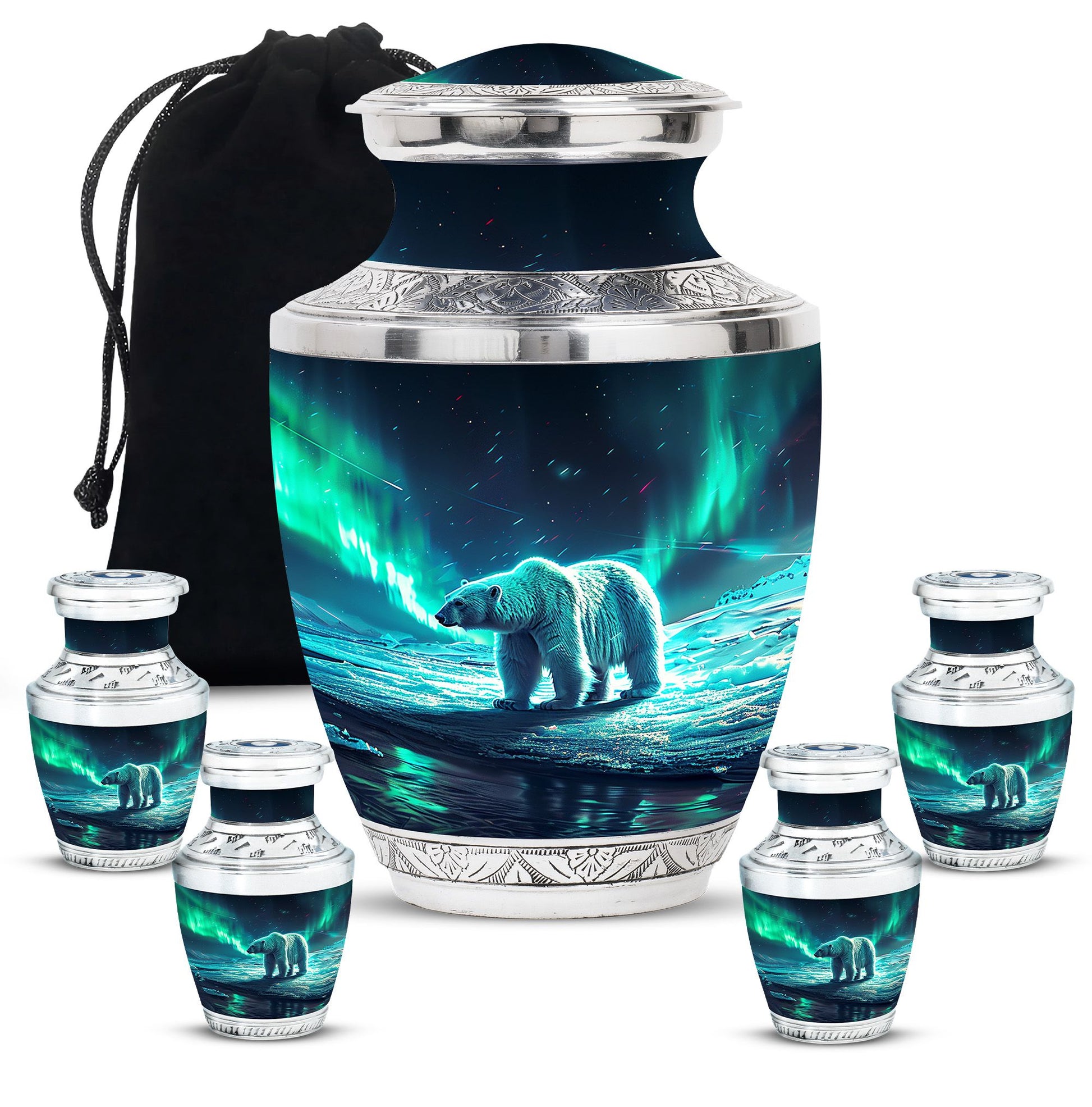 Polar Bear Theme Large Urn With 4 Keepsake Urn