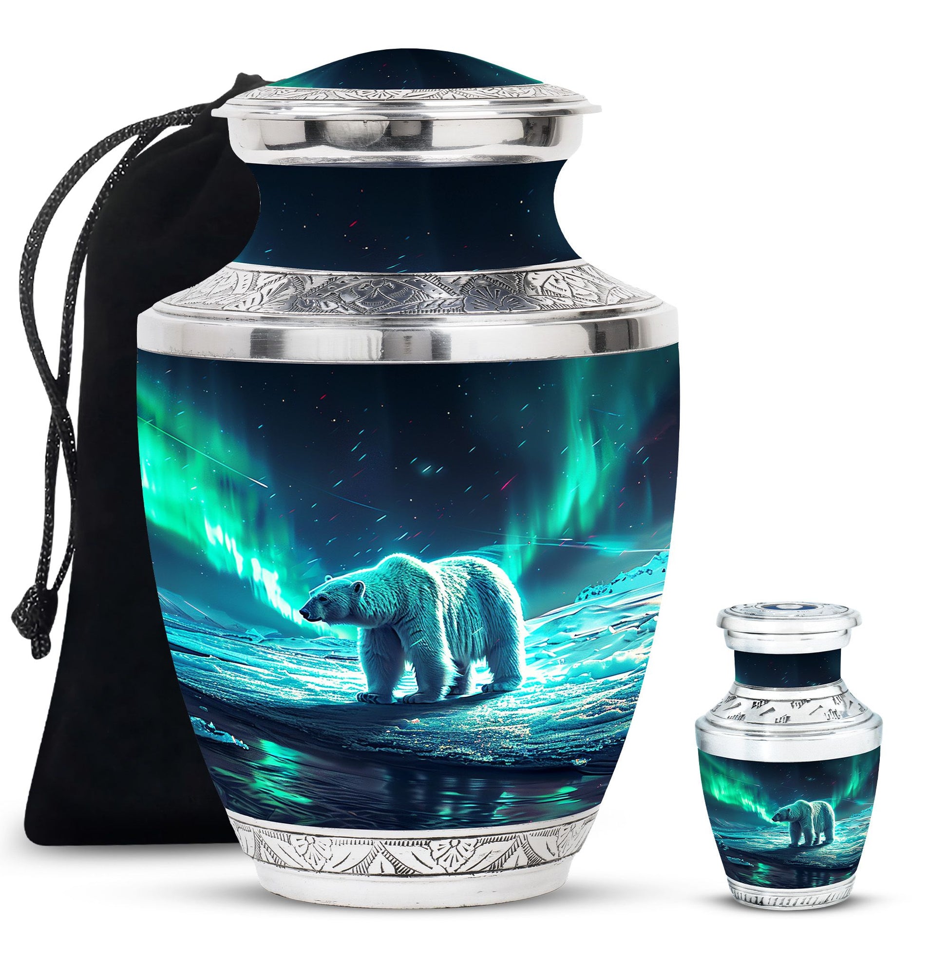 Polar Bear Theme Large Urn With 1 Keepsake Urn