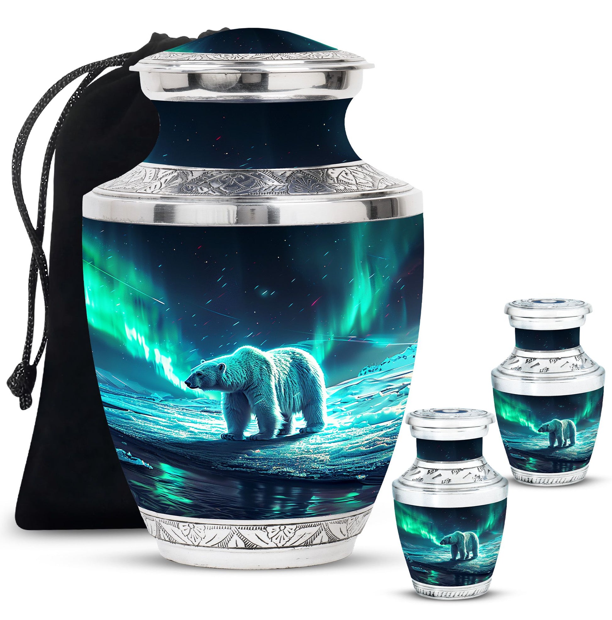 Polar Bear Theme Large Urn With 2 Keepsake Urn