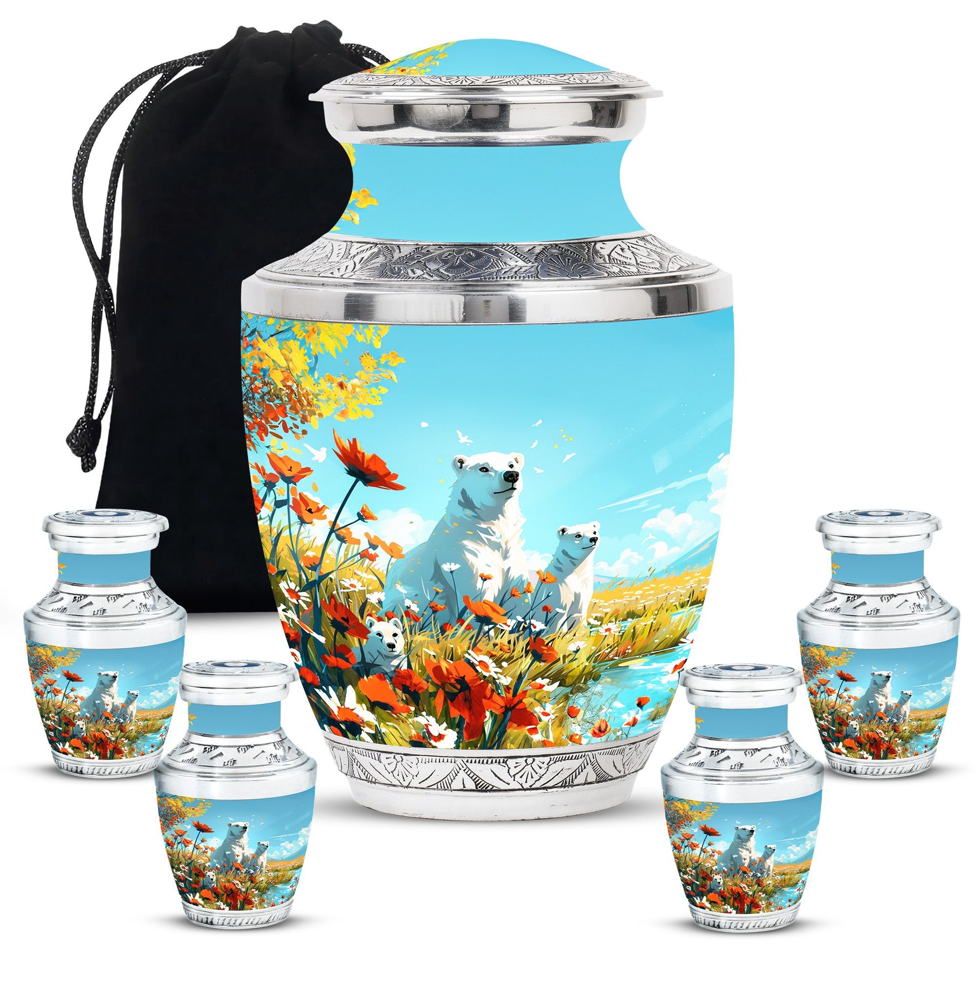 Polar Bear Theme Large Urn With 4 Keepsake Urn