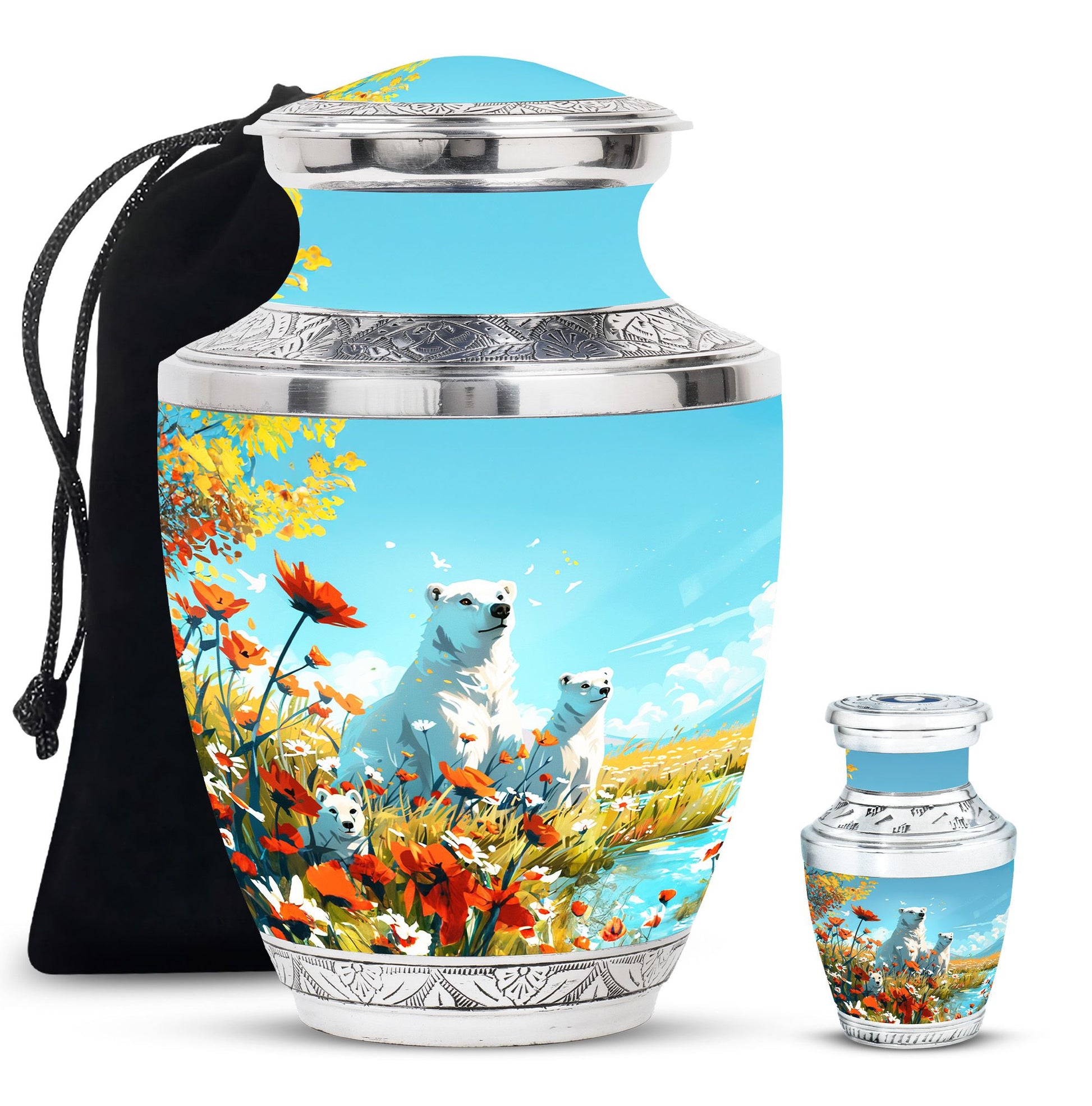 Polar Bear Theme Large Urn With 1 Keepsake Urn