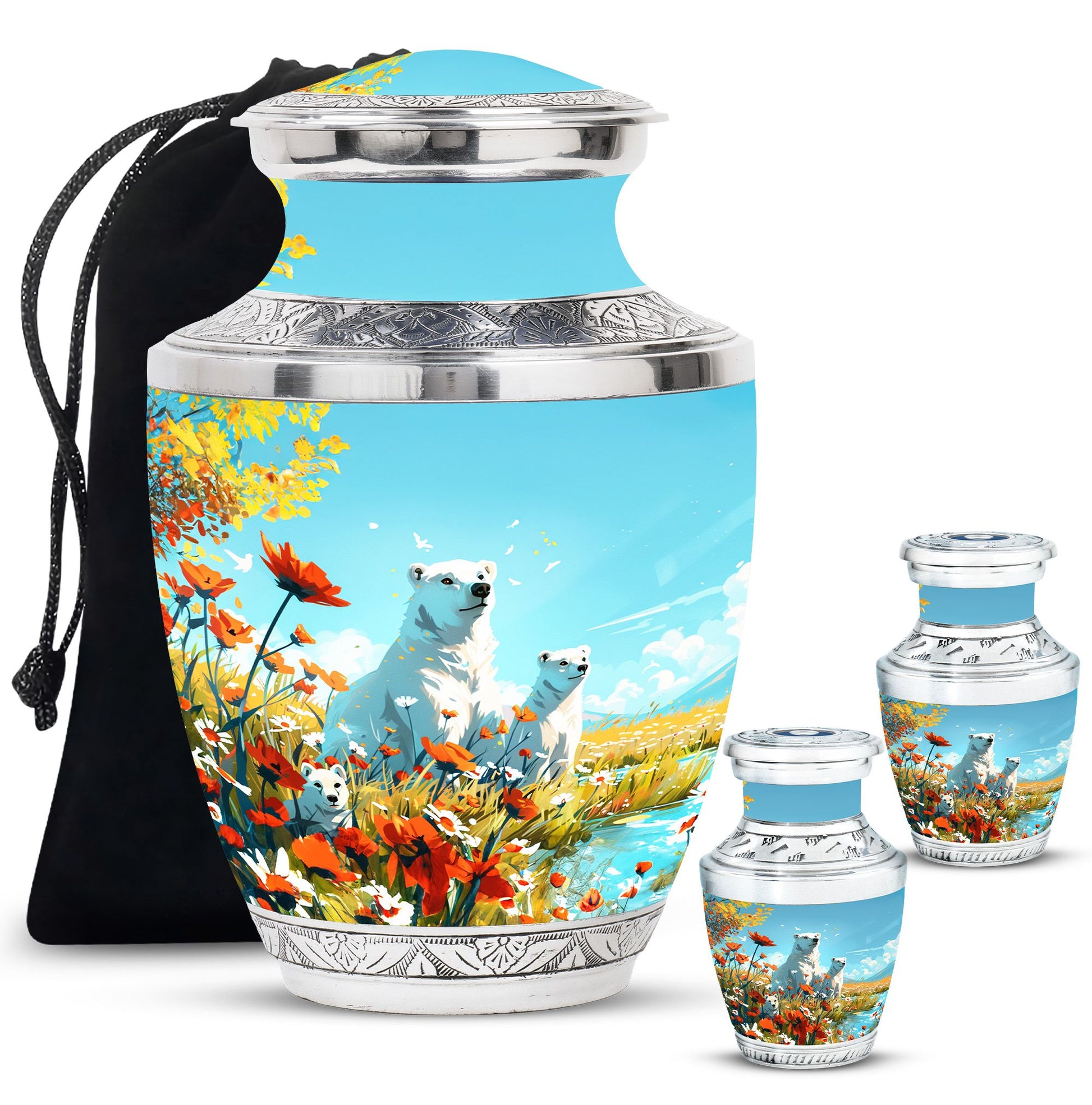 Polar Bear Theme Large Urn With 2 Keepsake Urn