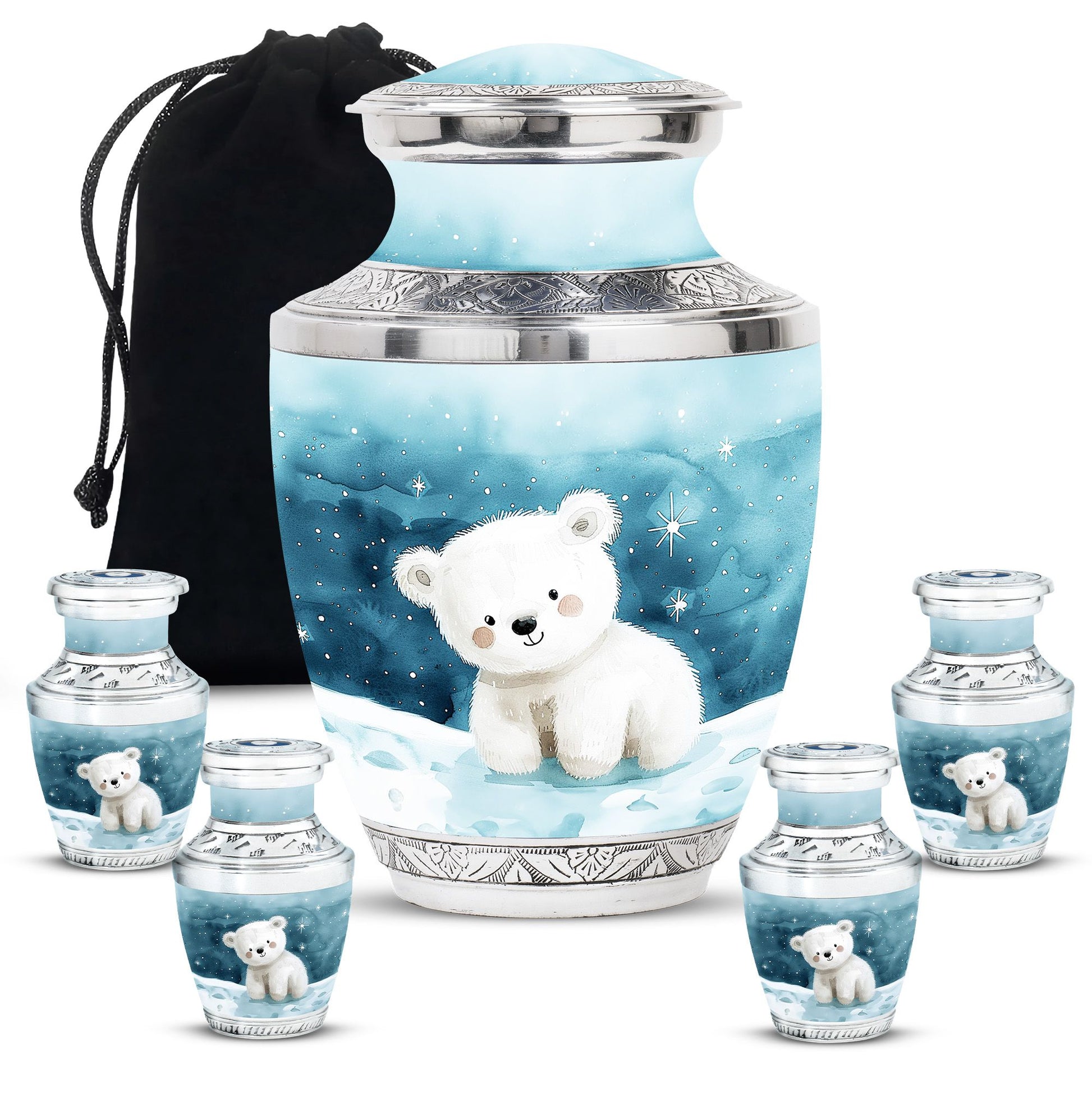 Polar Bear Theme Large Urn With 4 Keepsake Urn