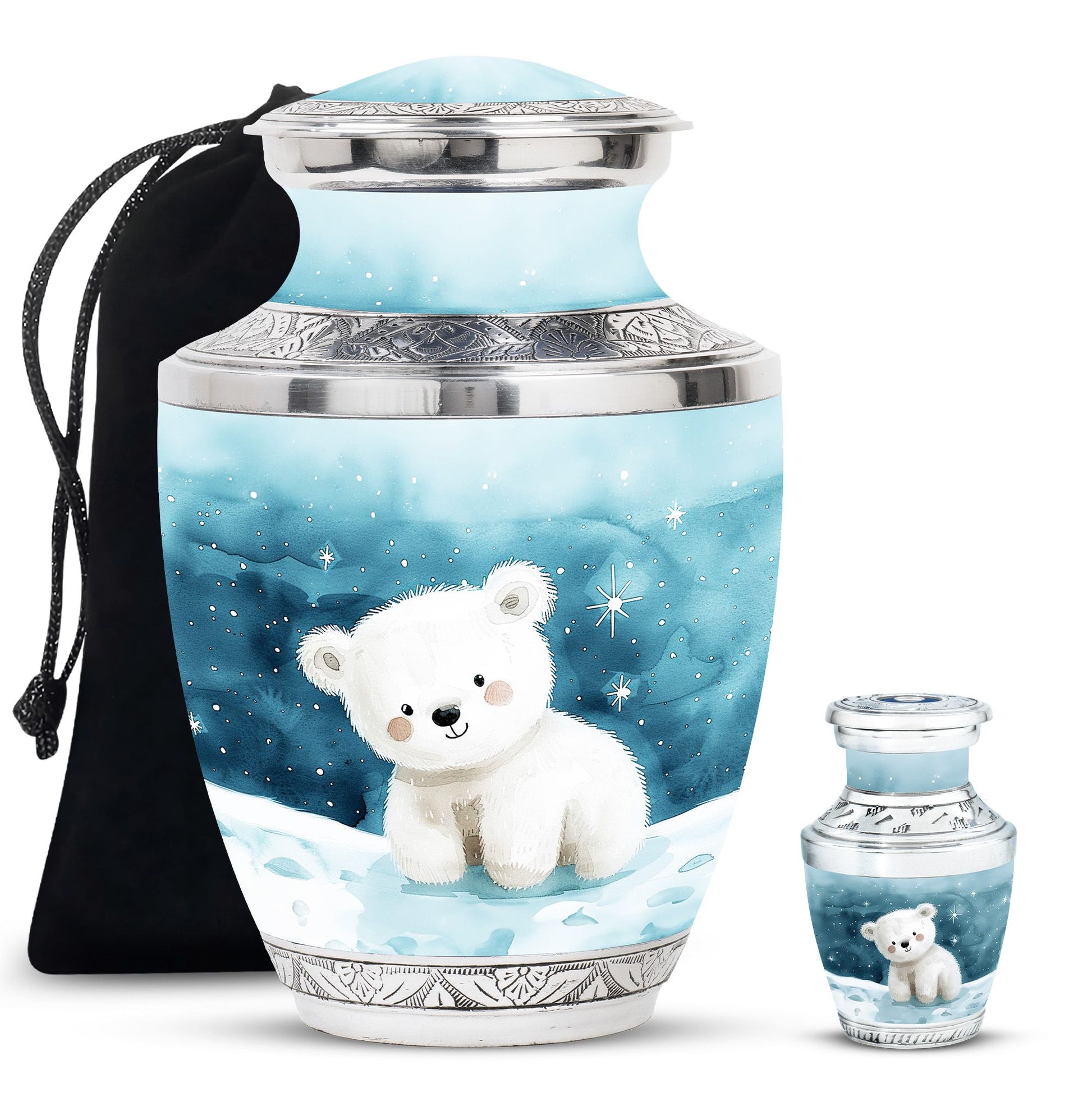 Polar Bear Theme Large Urn With 1 Keepsake Urn