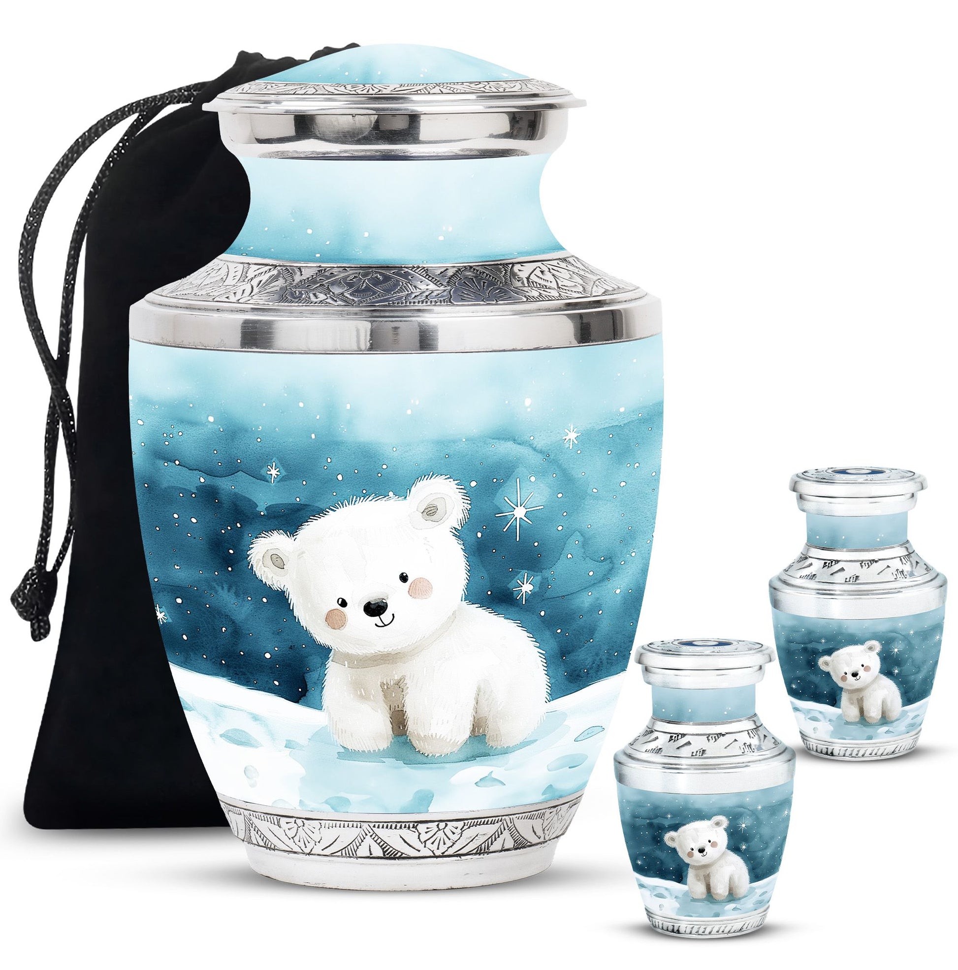 Polar Bear Theme Large Urn With 2 Keepsake Urn