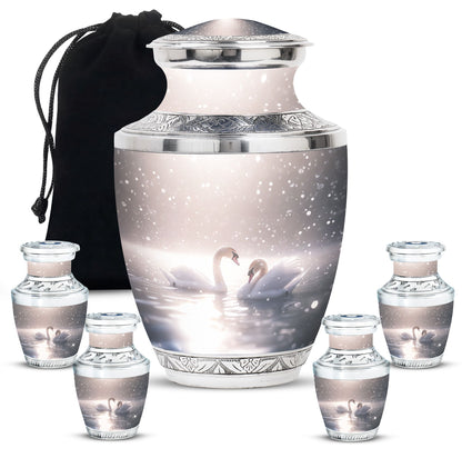 Swan Theme Large Urn With 4 Keepsake Urn