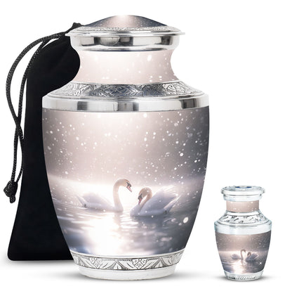 Swan Theme Large Urn With 1 Keepsake Urn