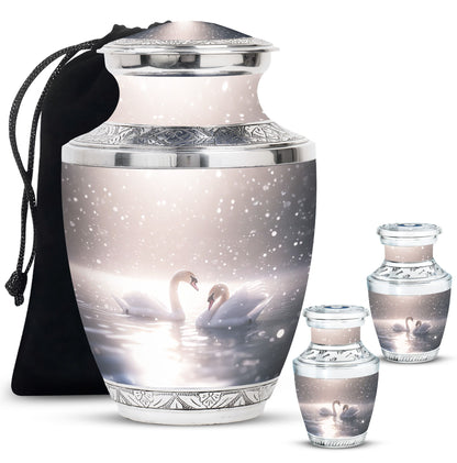 Swan Theme Large Urn With 2 Keepsake Urn