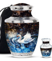 Swan Theme Large Urn With 1 Keepsake Urn
