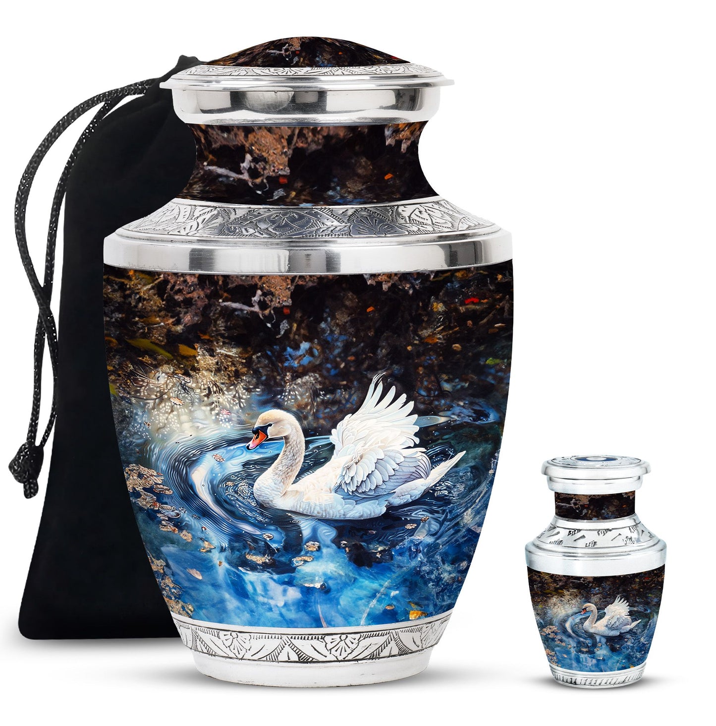 Swan Theme Large Urn With 1 Keepsake Urn