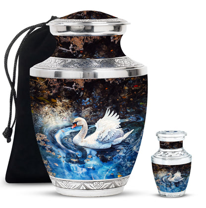 Swan Theme Large Urn With 1 Keepsake Urn