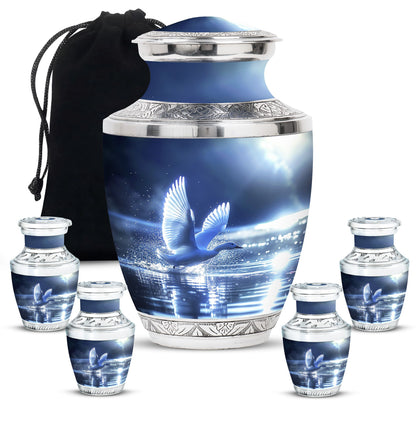 Swan Theme Large Urn With 4 Keepsake Urn