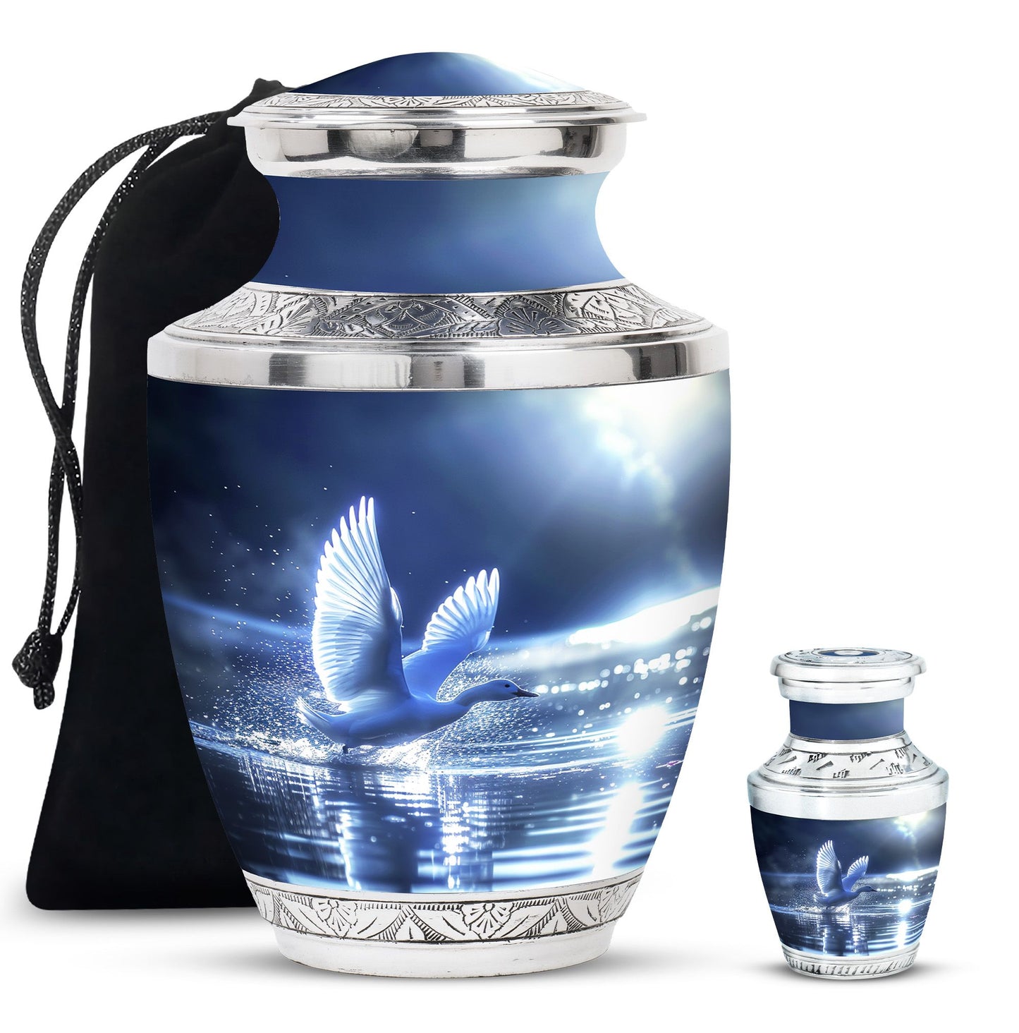 Swan Theme Large Urn With 1 Keepsake Urn