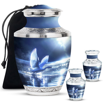 Swan Theme Large Urn With 2 Keepsake Urn
