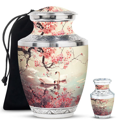 Swan Theme Large Urn With 1 Keepsake Urn