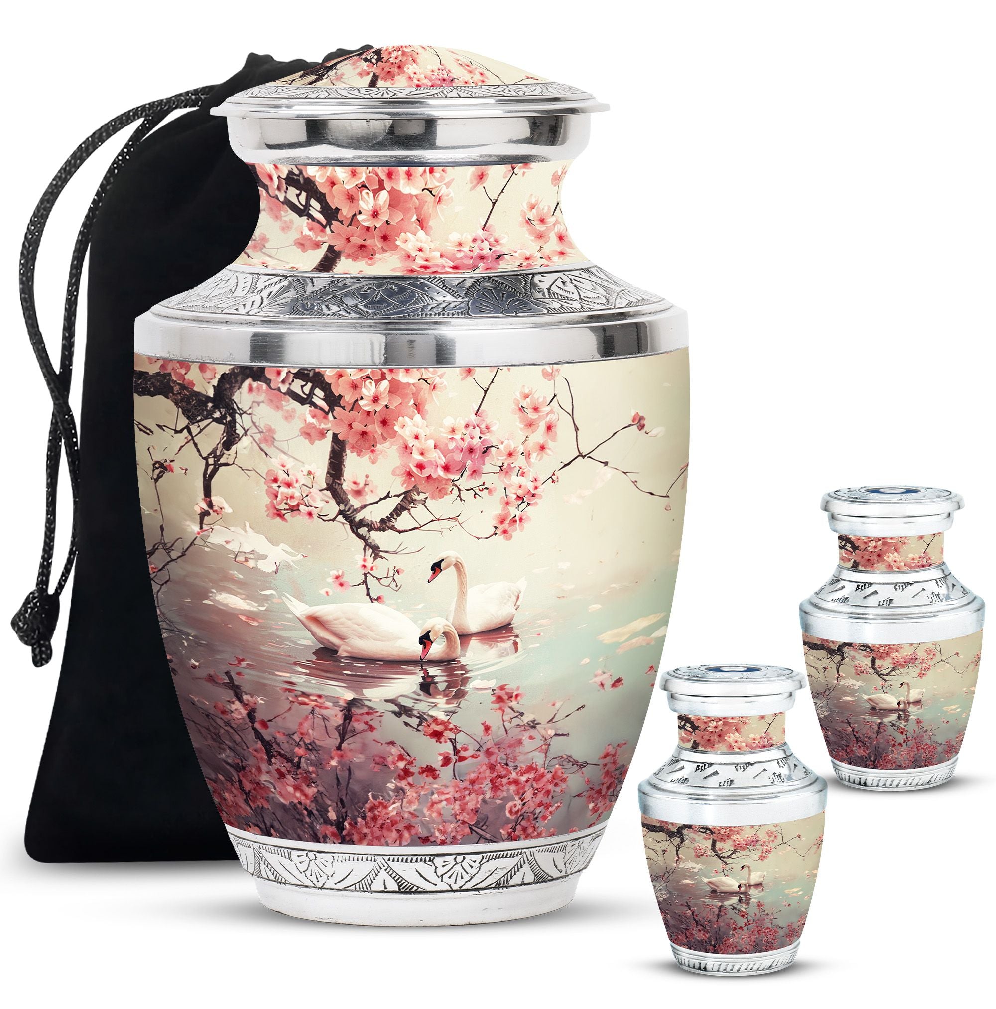 Swan Cremation Urn For Ashes For Women - Cherry Blossom Urn For