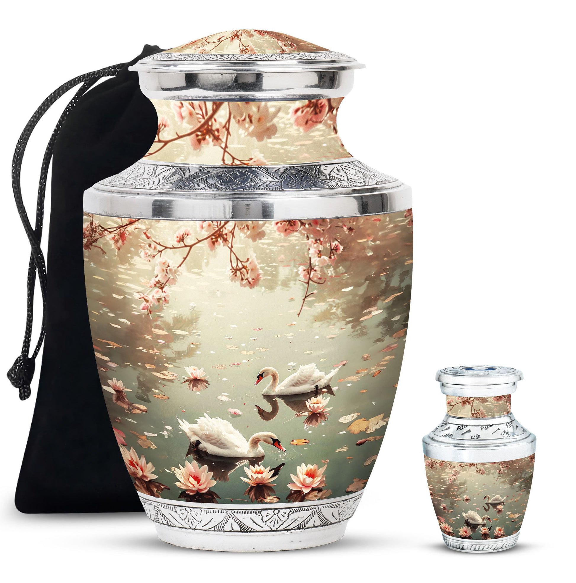 Swan Theme Large Urn With 1 Keepsake Urn