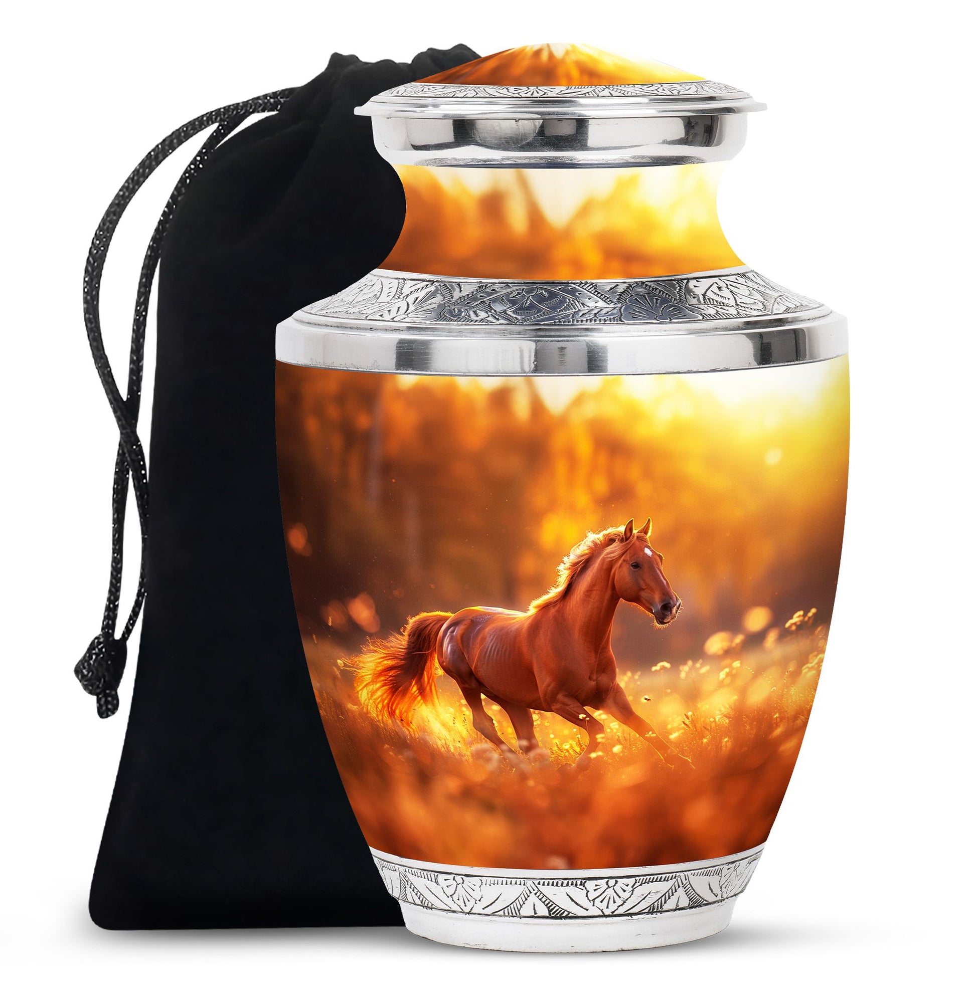 Runing Horse Theme Large Urn 10 Inch