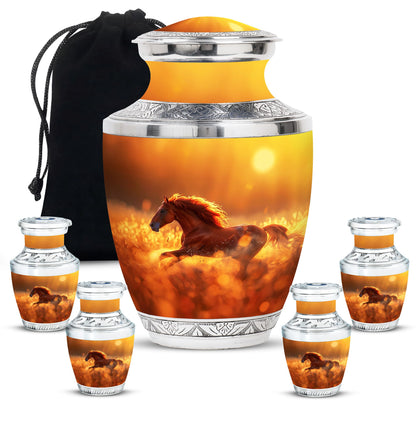 Runing Horse Theme Large Urn With 4 Keepsake Urn