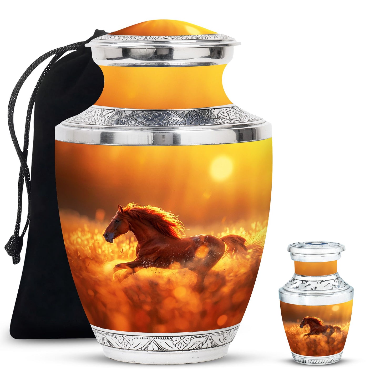 Runing Horse Theme Large Urn With 1 Keepsake Urn