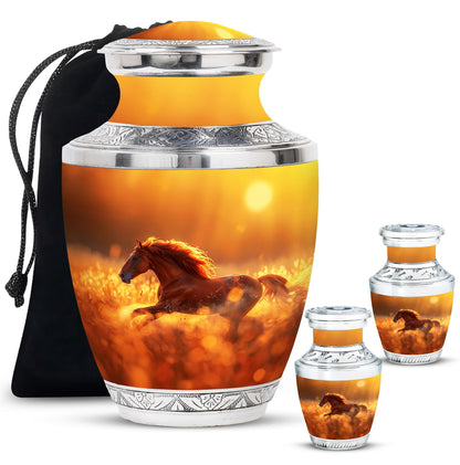 Runing Horse Theme Large Urn With 2 Keepsake Urn