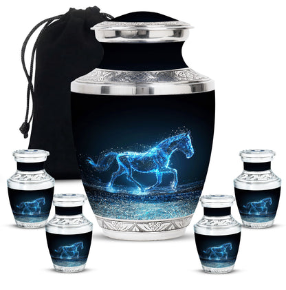 Runing Horse Theme Large Urn With 4 Keepsake Urn