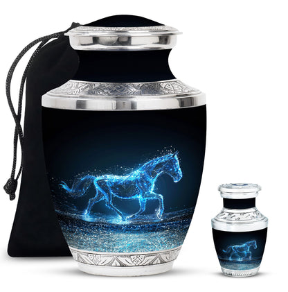 Runing Horse Theme Large Urn With 1 Keepsake Urn