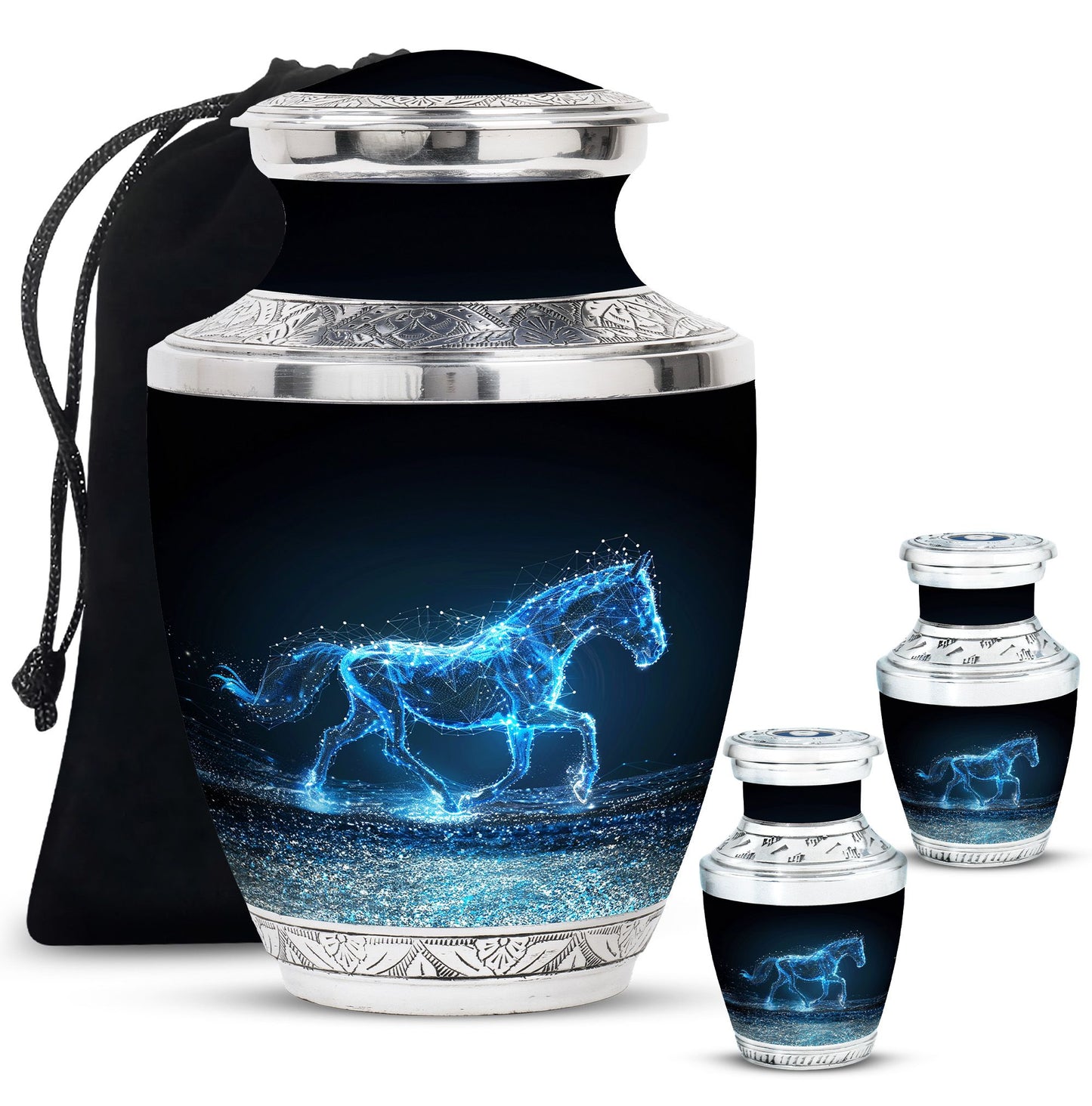 Runing Horse Theme Large Urn With 2 Keepsake Urn