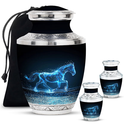 Runing Horse Theme Large Urn With 2 Keepsake Urn