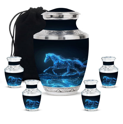 Runing Horse Theme Large Urn With 4 Keepsake Urn