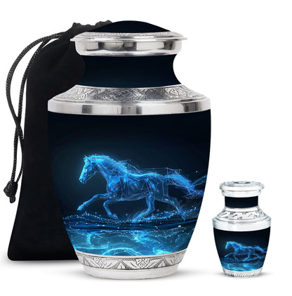 Runing Horse Theme Large Urn With 1 Keepsake Urn