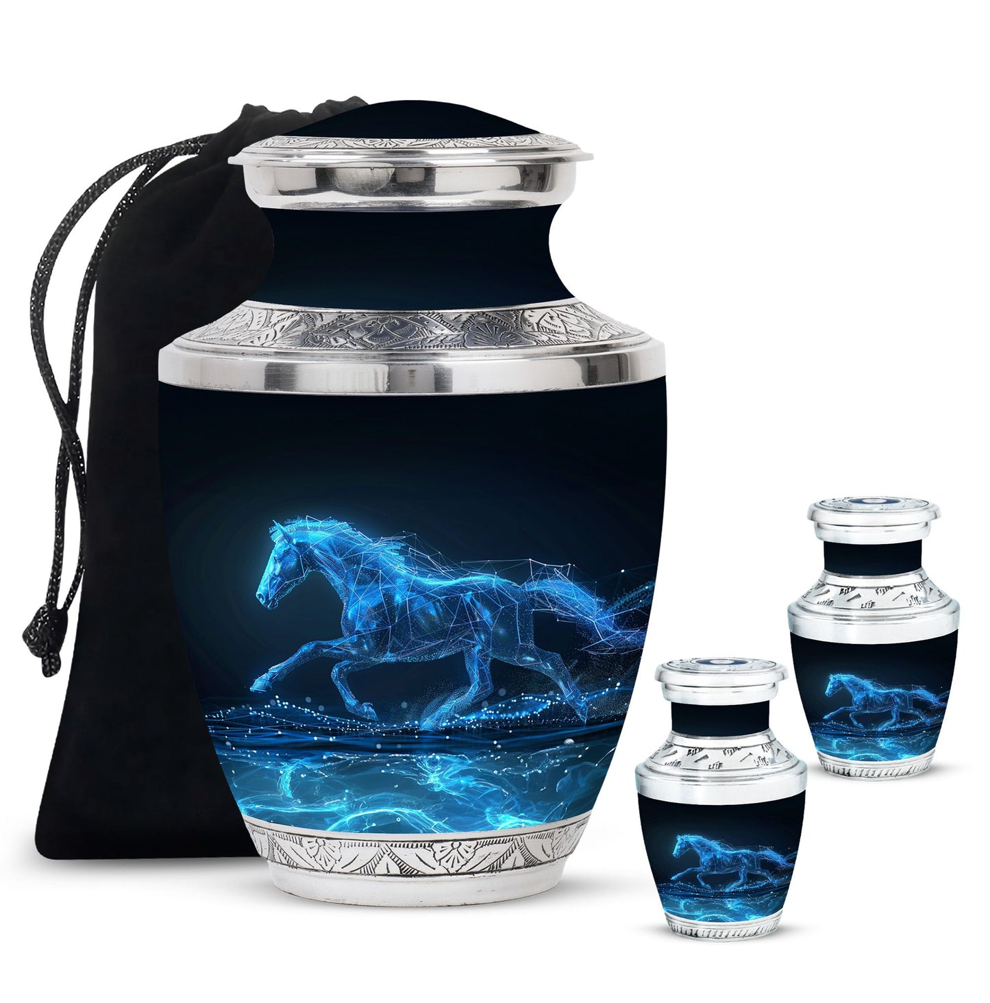 Runing Horse Theme Large Urn With 2 Keepsake Urn