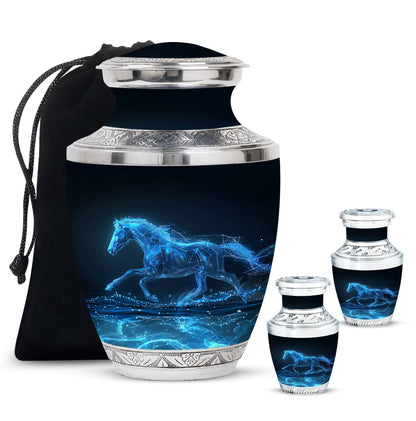 Runing Horse Theme Large Urn With 2 Keepsake Urn