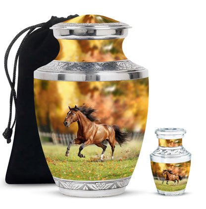 Runing Horse Theme Large Urn With 1 Keepsake Urn