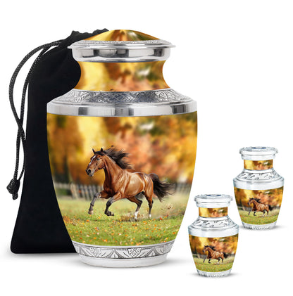 Runing Horse Theme Large Urn With 2 Keepsake Urn