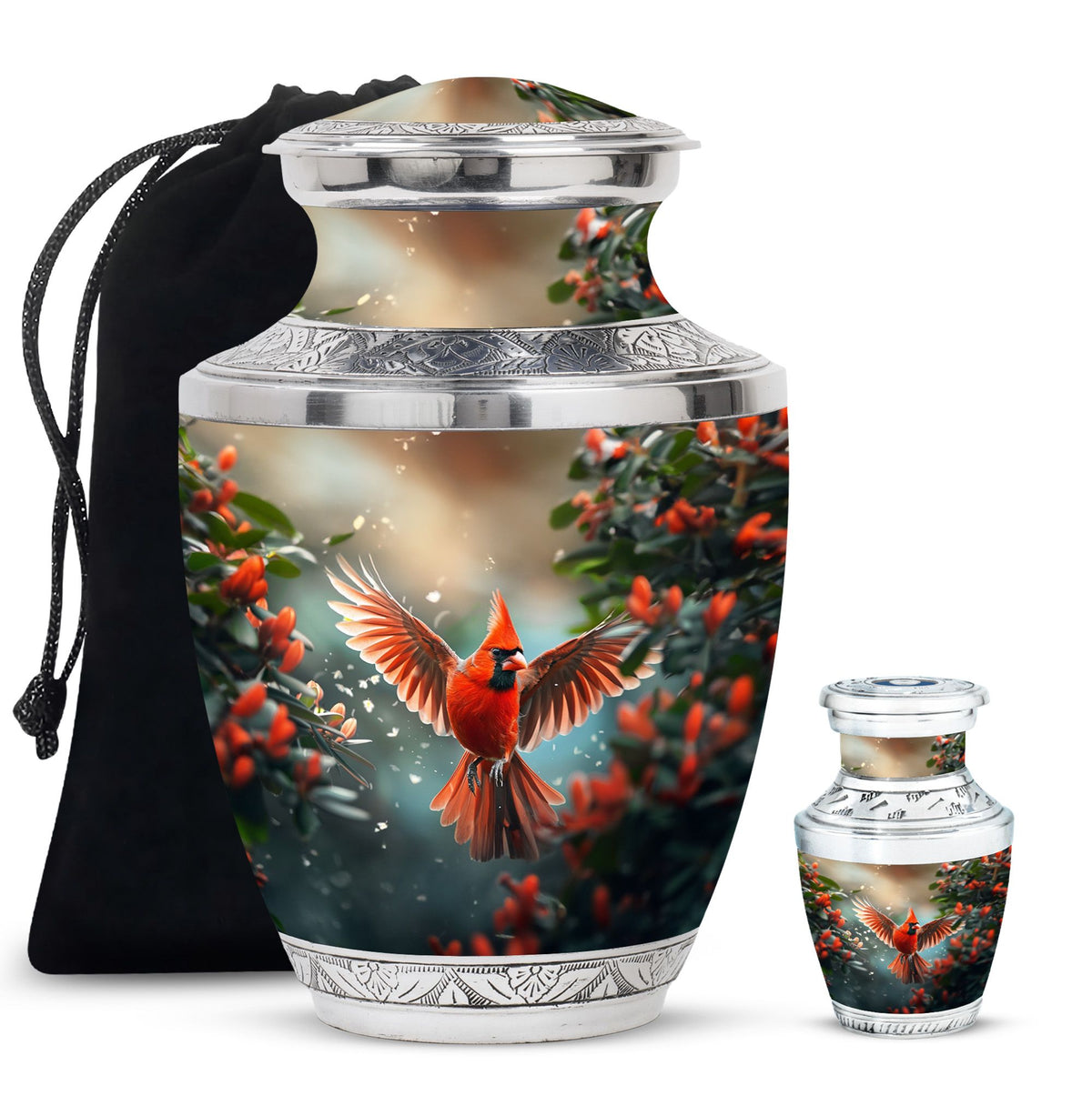 Cardinal Theme Large Urn With 1 Keepsake Urn