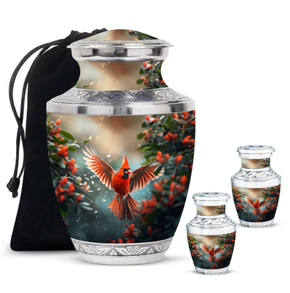 Cardinal Theme Large Urn With 2 Keepsake Urn