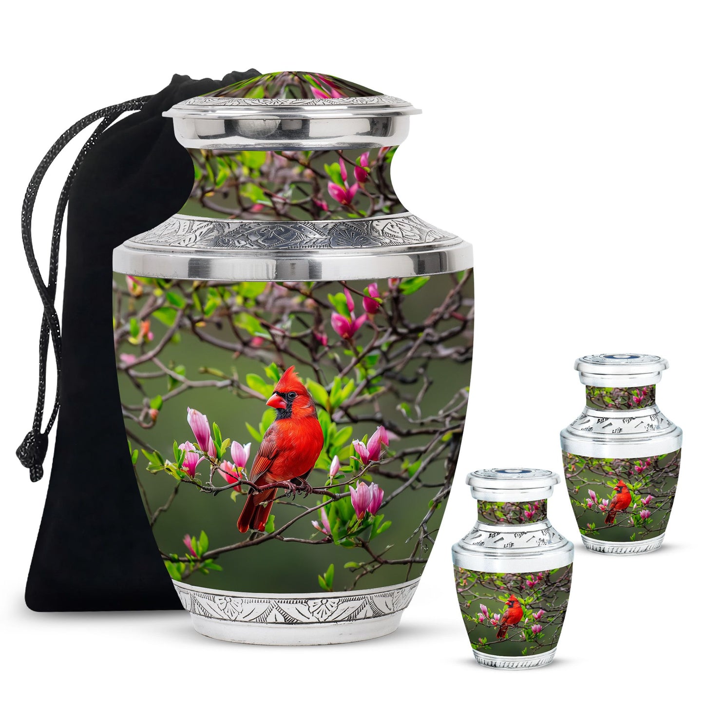 Cardinal Theme Large Urn With 2 Keepsake Urn