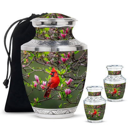 Cardinal Theme Large Urn With 2 Keepsake Urn