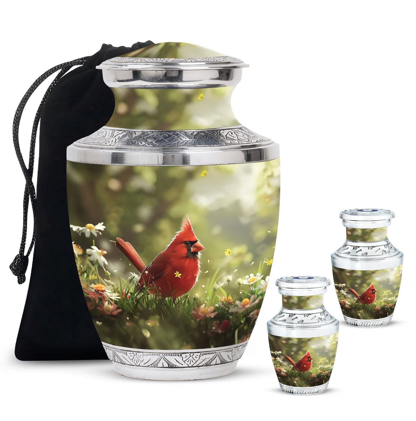 Cardinal Theme Large Urn With 2 Keepsake Urn