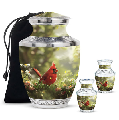 Cardinal Theme Large Urn With 2 Keepsake Urn