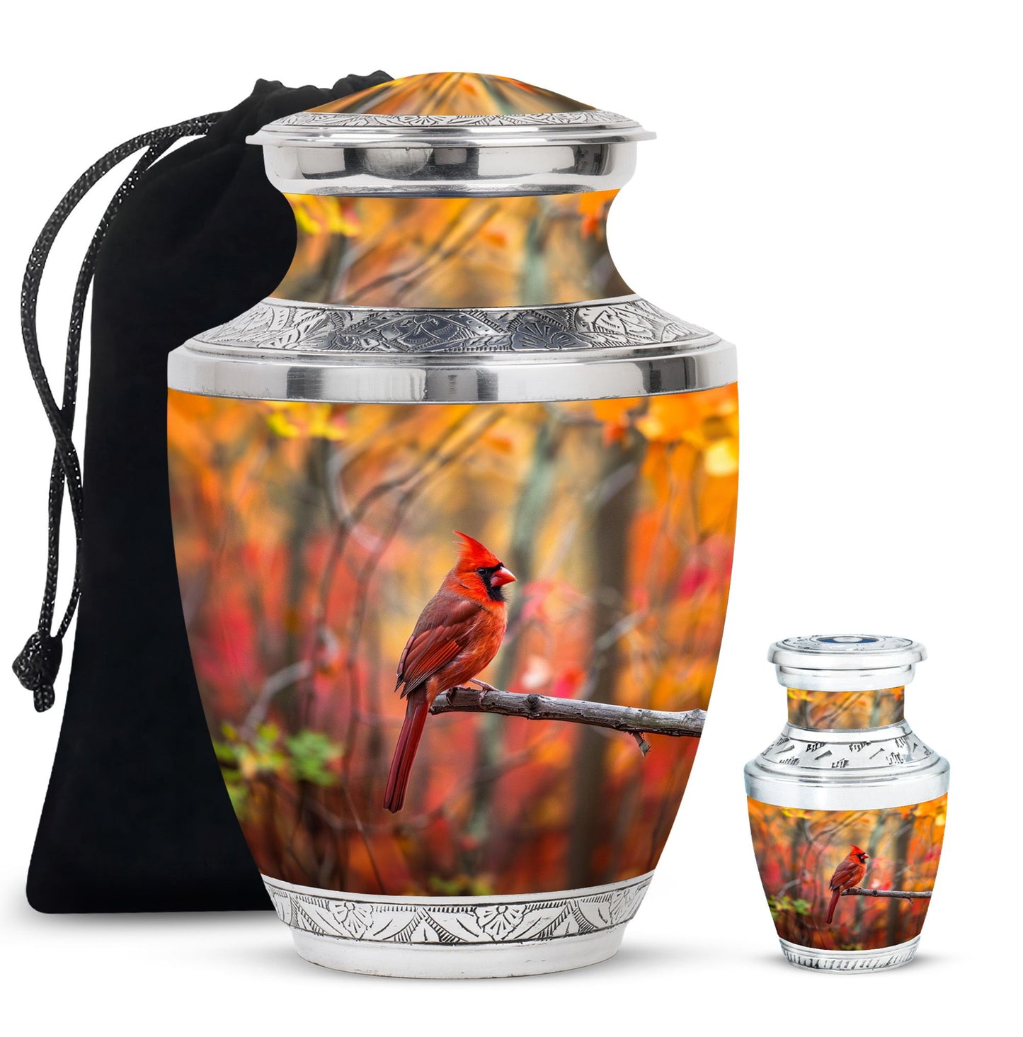Cardinal Theme Large Urn With 1 Keepsake Urn