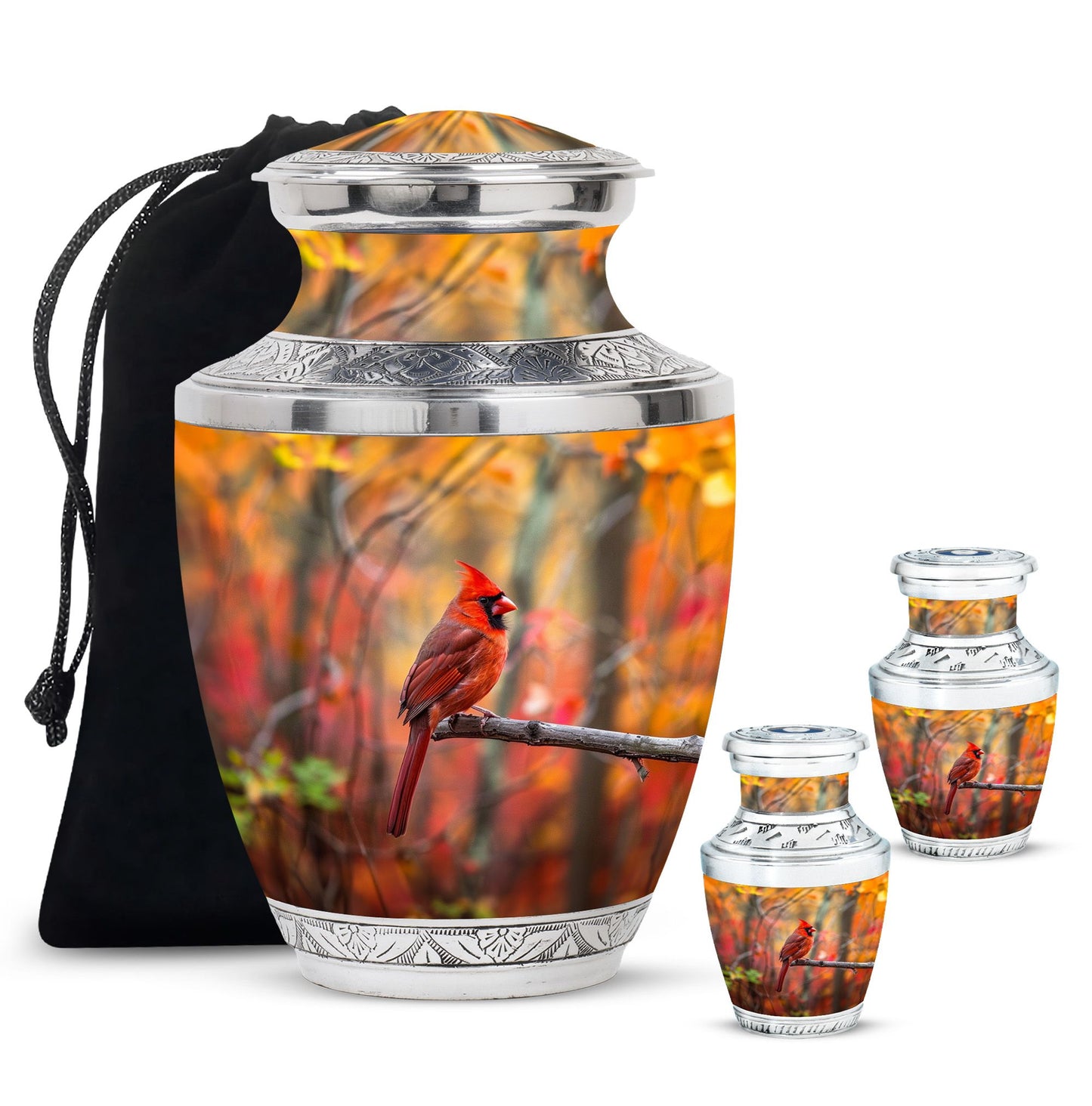 Cardinal Theme Large Urn With 2 Keepsake Urn