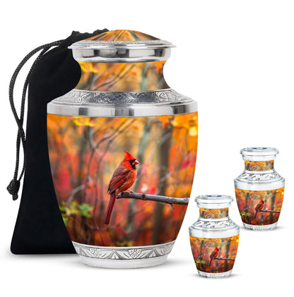 Cardinal Theme Large Urn With 2 Keepsake Urn