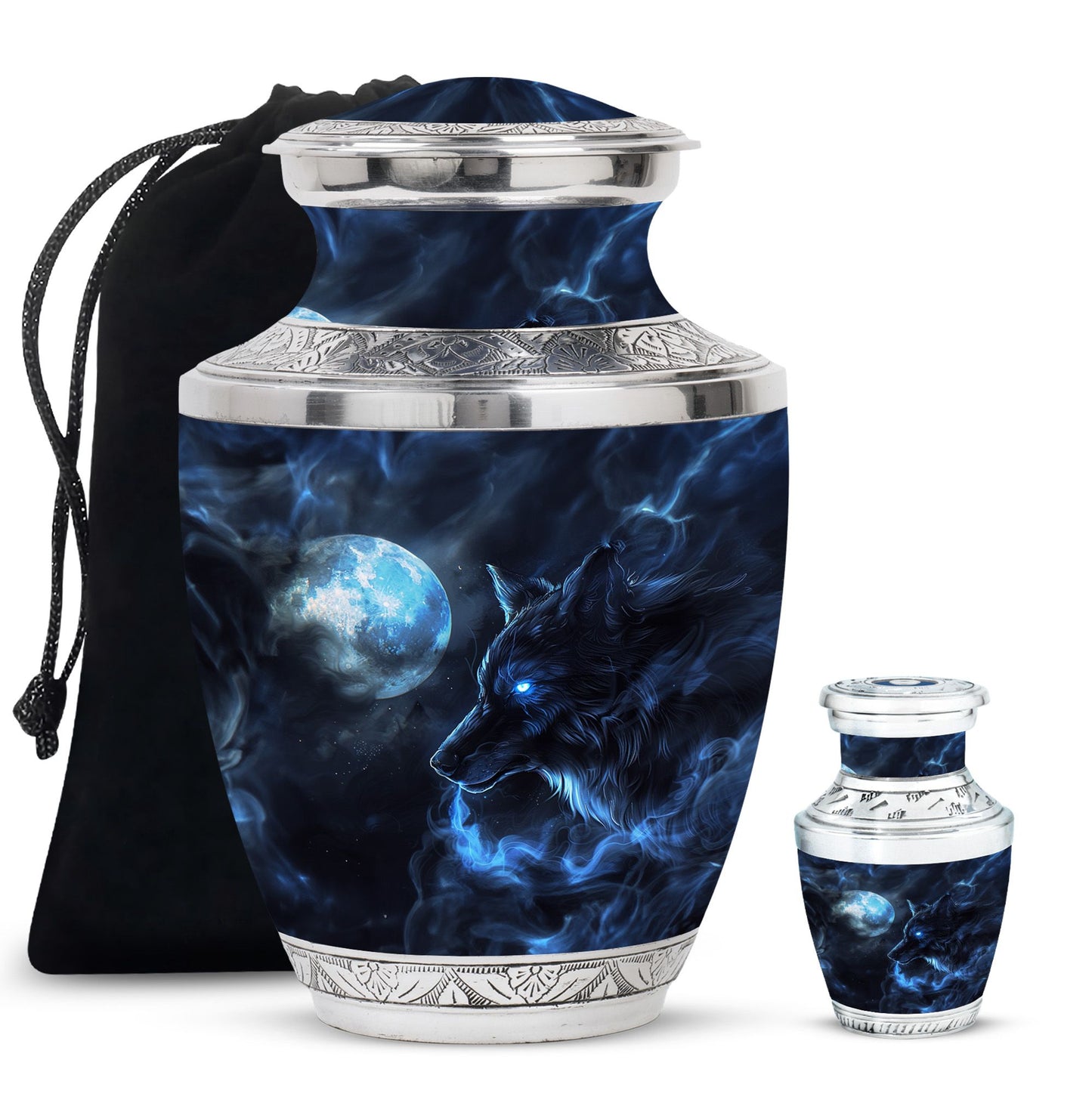 Wolf Theme Large Urn With 1 Keepsake Urn