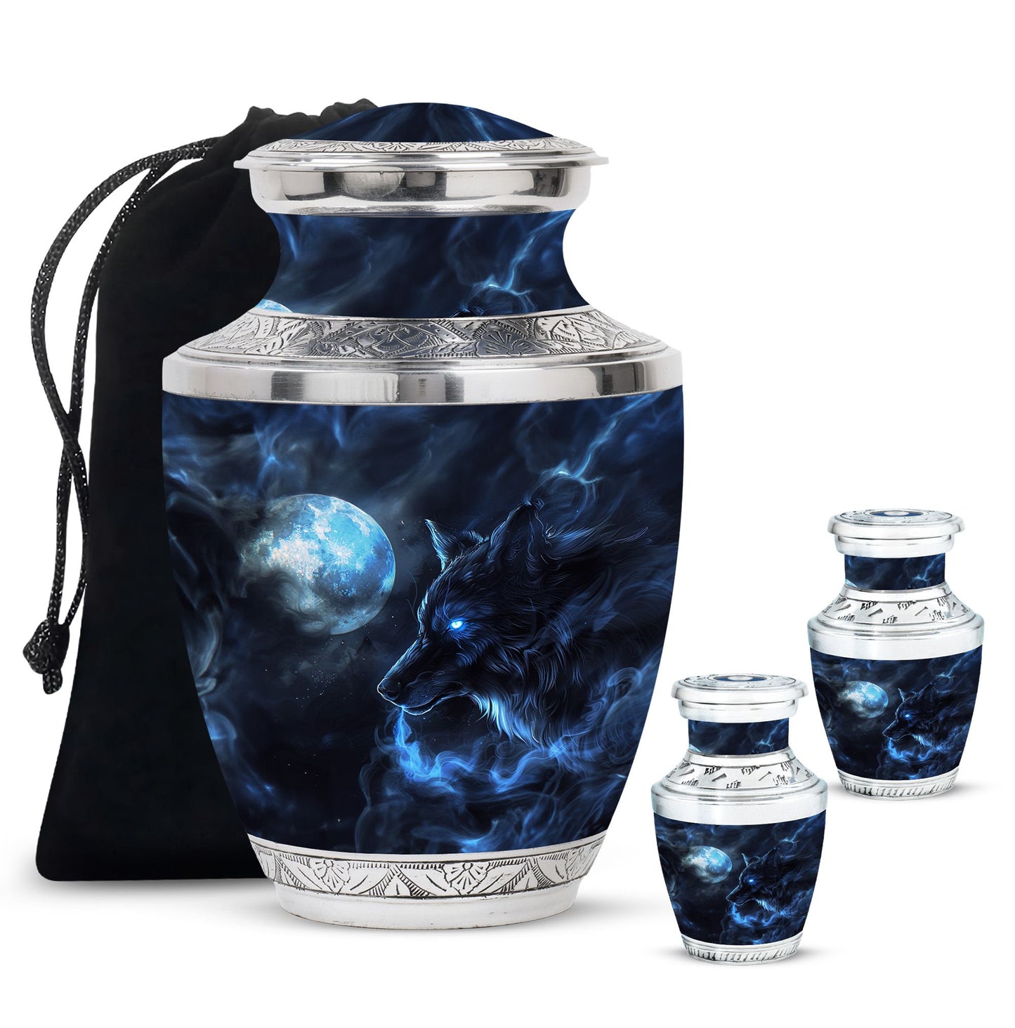Wolf Theme Large Urn With 2 Keepsake Urn